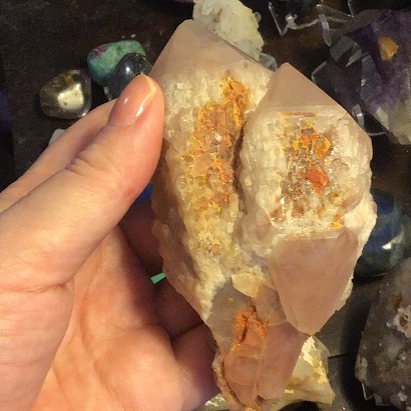 Rare double crystal double terminated candle quartz w hematite elestial - Picture 5 of 16